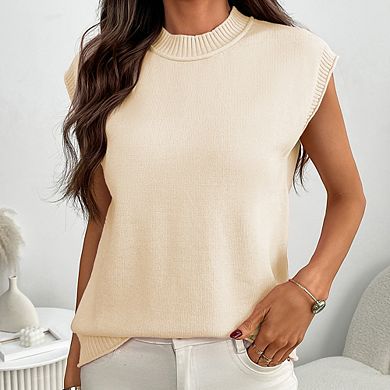 Women's Summer Minimalist Pullover Knit Sweater Classic Crew Neck Loose Short Sleeve Casual Top