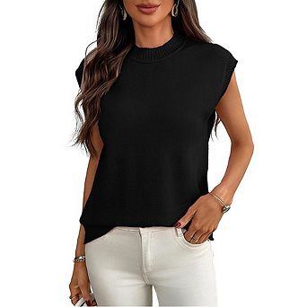 Women's Summer Minimalist Pullover Knit Sweater Classic Crew Neck Loose Short Sleeve Casual Top