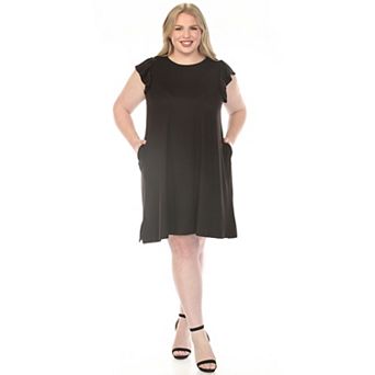 Plus Size Crew Neck Ruffle Sleeve Dress