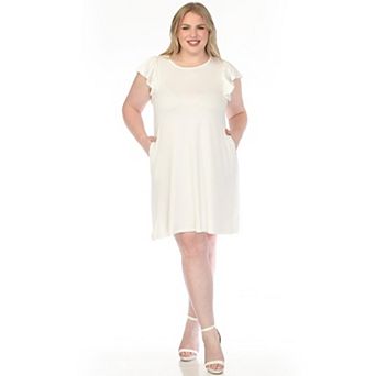 Plus Size Crew Neck Ruffle Sleeve Dress