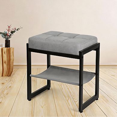 Linen Vanity Stool with Storage Shelf 11.8"D x 16.9"W x 17.5"H