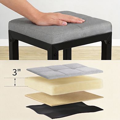 Linen Vanity Stool with Storage Shelf 11.8"D x 16.9"W x 17.5"H