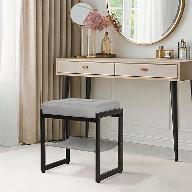 Linen Vanity Stool with Storage Shelf 11.8"D x 16.9"W x 17.5"H
