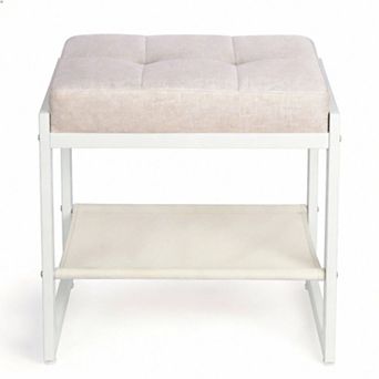 Linen Vanity Stool with Storage Shelf 11.8"D x 16.9"W x 17.5"H