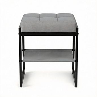 Linen Vanity Stool with Storage Shelf 11.8"D x 16.9"W x 17.5"H