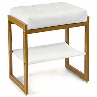 Linen Vanity Stool with Storage Shelf 11.8"D x 16.9"W x 17.5"H
