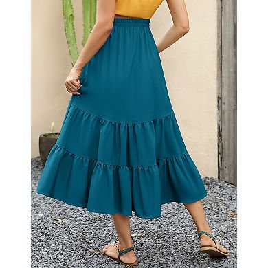 Women's High Waist Maternity Skirts Ruffled Tiered Casual A Line Swing Boho Skirts