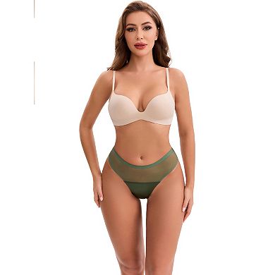 Women's Lace Mesh See Through Mid Rise Briefs Breathable Lightweight Seamless Underwear