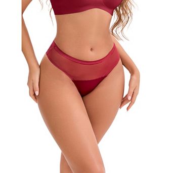 Women's Lace Mesh See Through Mid Rise Briefs Breathable Lightweight Seamless Underwear