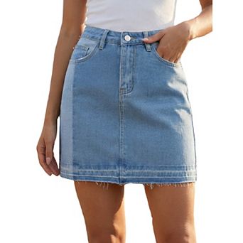 Women's Mini Denim Skirt Patchwork Cloor Block High Waisted A Line Short Jean Skirt