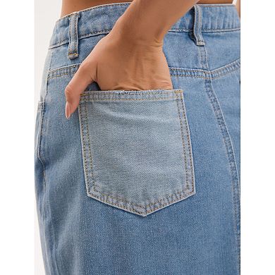 Women's Mini Denim Skirt Patchwork Cloor Block High Waisted A Line Short Jean Skirt