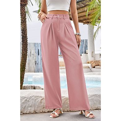 Women's High Waist Wide Leg Trousers Loose Business Suit Pant with Pockets