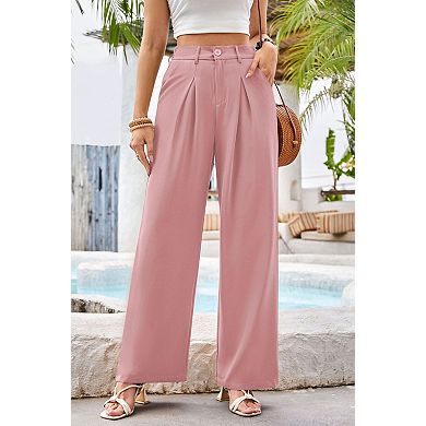 Women's High Waist Wide Leg Trousers Loose Business Suit Pant with Pockets