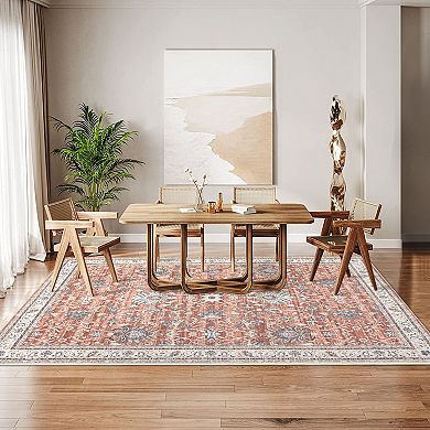 Vintage Area Rug Machine Washable Non Slip Non Shedding Stain Resistant Carpet for Bedroom Kitchen