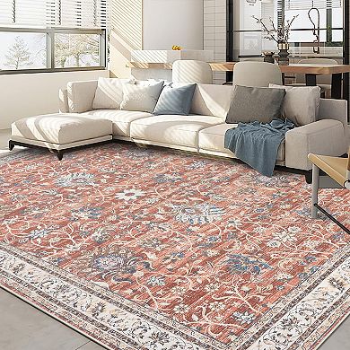 Vintage Area Rug Machine Washable Non Slip Non Shedding Stain Resistant Carpet for Bedroom Kitchen