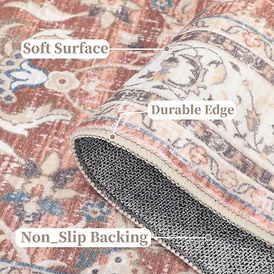 Vintage Area Rug Machine Washable Non Slip Non Shedding Stain Resistant Carpet for Bedroom Kitchen
