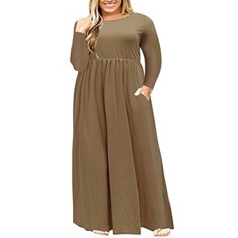 Women Long Sleeve Loose Plain Casual Plus Size Long Maxi Dress With Pockets