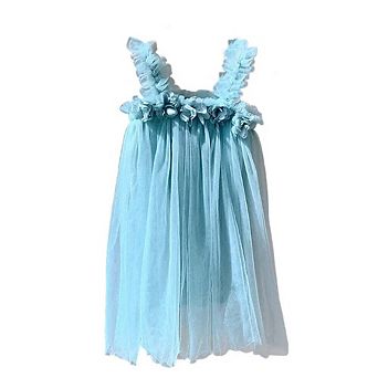 Summer Baby Kids Girls Sleeveless 3D Flowers Mesh Strap Dress