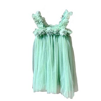 Summer Baby Kids Girls Sleeveless 3D Flowers Mesh Strap Dress