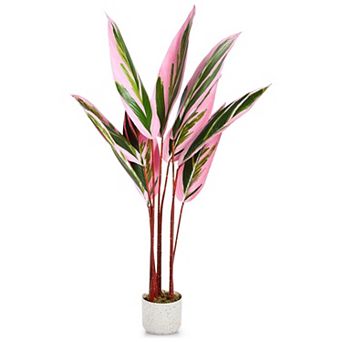 4FT Artificial Potted Tree with Realistic Leaves, UV-Resistant, Green