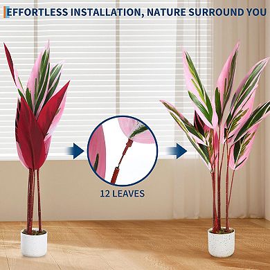 4FT Artificial Potted Tree with Realistic Leaves, UV-Resistant, Green