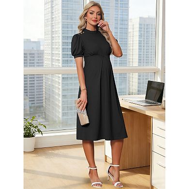 Women's Work Maternity Dresses Mock Neck Button Pleated Front Office A-Line Pregnancy Business Dress