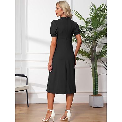 Women's Work Maternity Dresses Mock Neck Button Pleated Front Office A-Line Pregnancy Business Dress