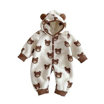 Winter Arrival Baby Cute Teddy Hooded Design Warm Fleece Rompers