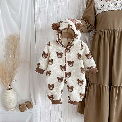 MyKids-USA® Winter Arrival Baby Cute Teddy Hooded Design Warm Fleece Rompers