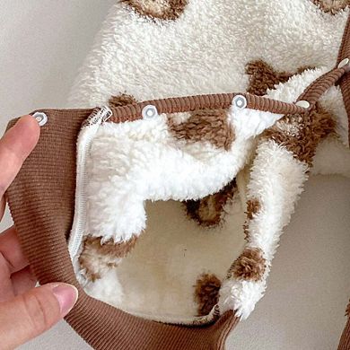Winter Arrival Baby Cute Teddy Hooded Design Warm Fleece Rompers