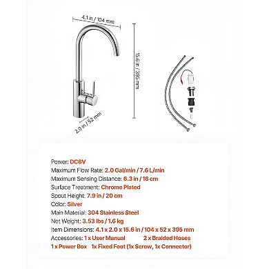 Touchless Bathroom Faucet with Infrared Sensor and Adjustable Hot and Cold Water - Silver