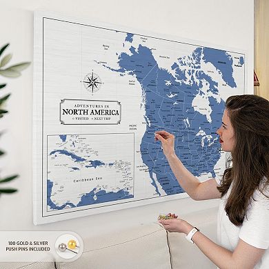 Blue North America Push Pin Continent Map