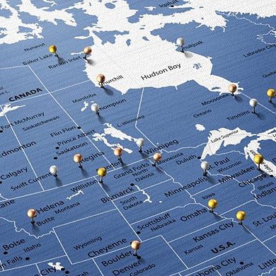 Blue North America Push Pin Continent Map