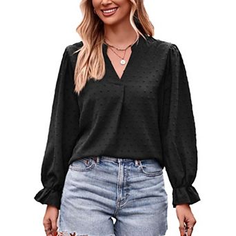 Long Sleeve Blouses for Women, Tops V Neck Loose Business Shirts Casual Work Tops
