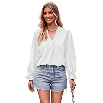 Long Sleeve Blouses for Women, Tops V Neck Loose Business Shirts Casual Work Tops