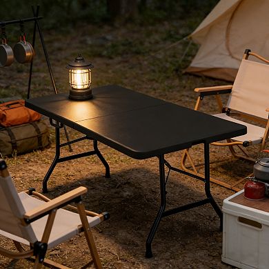 6 Foot Fold-in-Half Plastic Table for Indoor Outdoor Picnic Party Camp Dining