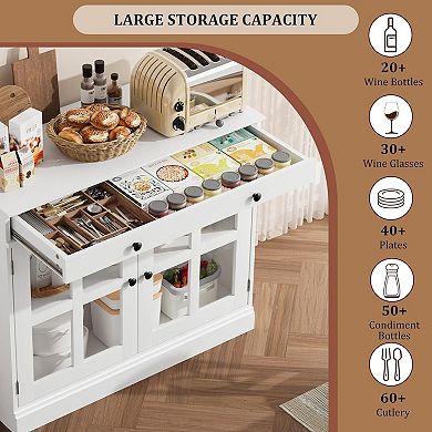 Modern Buffet Sideboard with 2 Glass Doors, Buffet Cabinet with Adjustable Shelf & Large Drawer