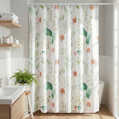Leaf Print Shower Curtain Sets, Water Resistant Bath Curtain with 12 Hooks, Bohemian Farmhouse Style