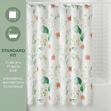 Leaf Print Shower Curtain Sets, Water Resistant Bath Curtain with 12 Hooks, Bohemian Farmhouse Style