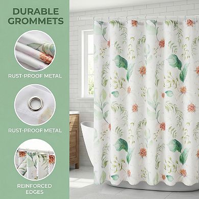 Leaf Print Shower Curtain Sets, Water Resistant Bath Curtain with 12 Hooks, Bohemian Farmhouse Style