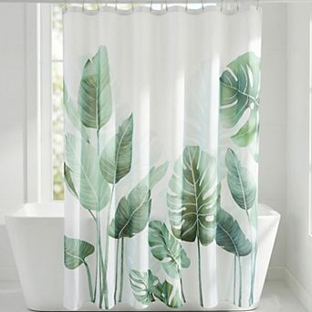 Leaf Print Shower Curtain Sets, Water Resistant Bath Curtain with 12 Hooks, Bohemian Farmhouse Style