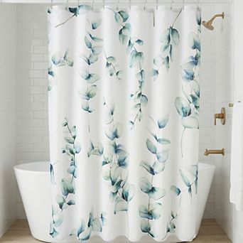 Leaf Print Shower Curtain Sets, Water Resistant Bath Curtain with 12 Hooks, Bohemian Farmhouse Style