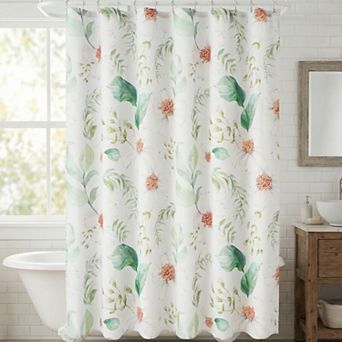 Leaf Print Shower Curtain Sets, Water Resistant Bath Curtain with 12 Hooks, Bohemian Farmhouse Style