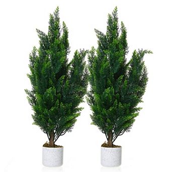 2-Pack 3FT Artificial Cedar Pine Topiary Trees in Pot, Green