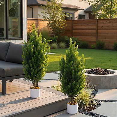 2-Pack 3FT Artificial Cedar Pine Topiary Trees in Pot, Green