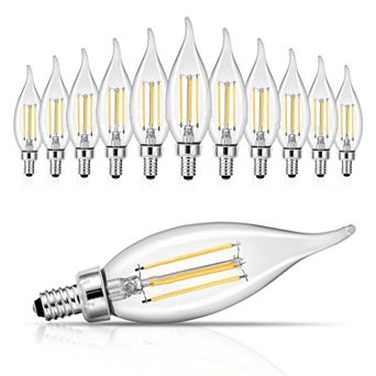 12-Pack LED Candelabra Bulbs 5.5W Flame Tip 2725K Warm White Dimmable