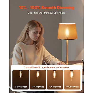 12-Pack LED Candelabra Bulbs 5.5W Flame Tip 2725K Warm White Dimmable