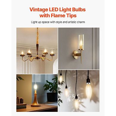 12-Pack LED Candelabra Bulbs 5.5W Flame Tip 2725K Warm White Dimmable