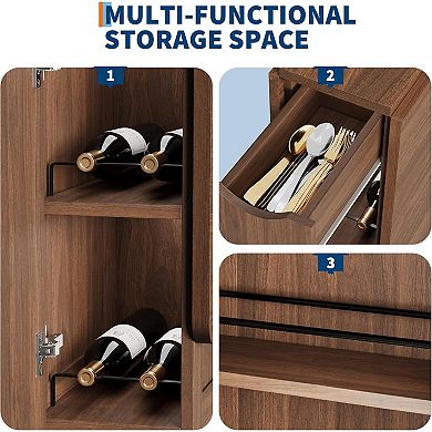 Space Saving Folding Dining Table with Storage - Kitchen Table with 6 Wheels, Drawer & Shelves