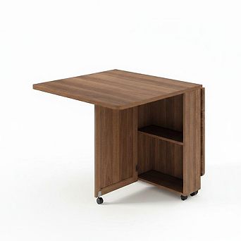 Space Saving Folding Dining Table with Storage - Kitchen Table with 6 Wheels, Drawer & Shelves